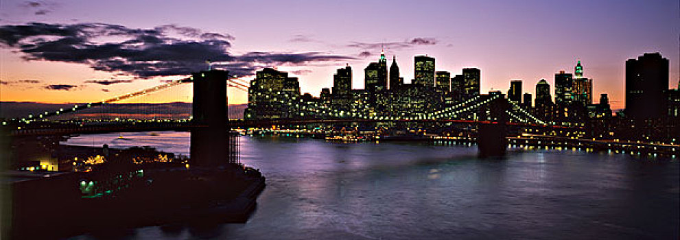 布鲁克林大桥,下曼哈顿,黄昏,曼哈顿大桥
