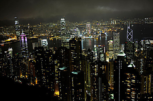 天际线,夜晚,香港,亚洲