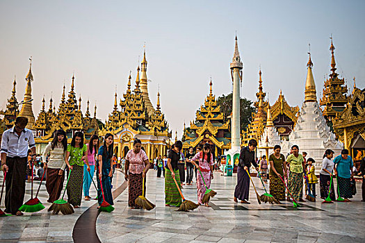 缅甸,仰光,城市,大金塔,清洁