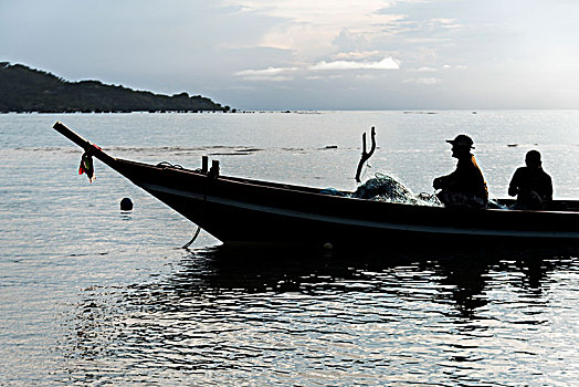 两个,渔民,船,苏梅岛,苏拉塔尼,省,泰国