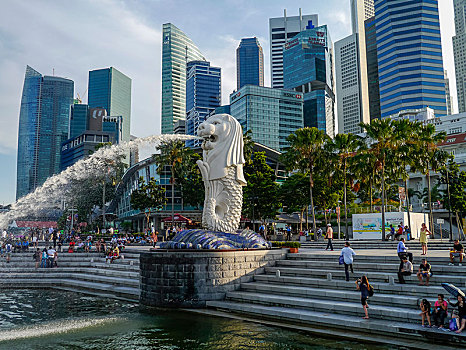 鱼尾狮,城市,地标,天际线,金融中心,市区,新加坡,亚洲