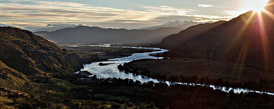 冰河,河,做糕点,日落,山,安第斯山,后面,区域,智利,南美