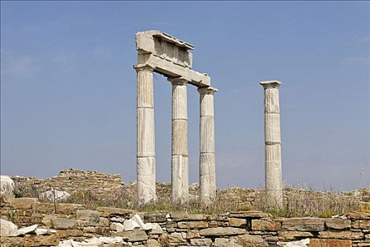 柱子,会面,地点,得洛斯,希腊