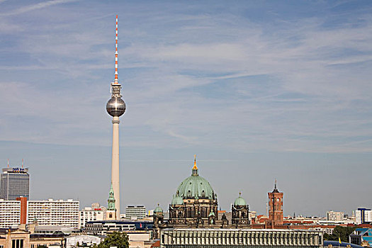 风景,电视,塔,柏林大教堂,机械性的背诵,市政大厦,座椅,政府,柏林,德国,欧洲