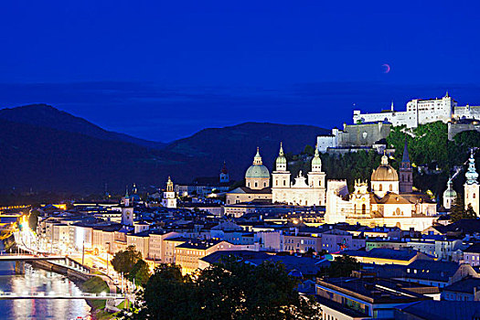 月亮,日蚀,高处,老城,萨尔茨堡,奥地利