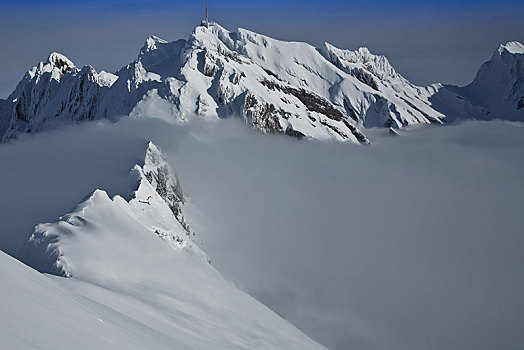 积雪,顶峰,俯视,高,雾,冬季风景,阿彭策尔,阿尔卑斯山,瑞士,欧洲