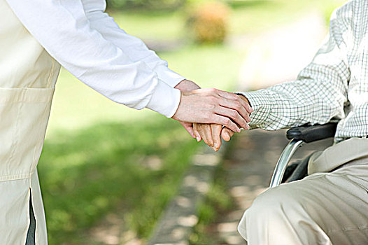 护理,握手,老人,轮椅