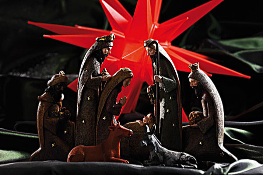 圣诞,塑像,背影,红色,发光,星