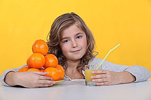 女孩,喝,新鲜,橙汁