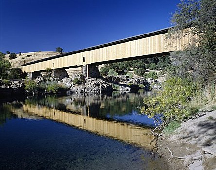 桥,河,渡轮,风雨桥,加利福尼亚,美国