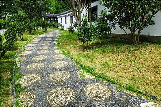 鹅卵石,石头,小路,中式花园