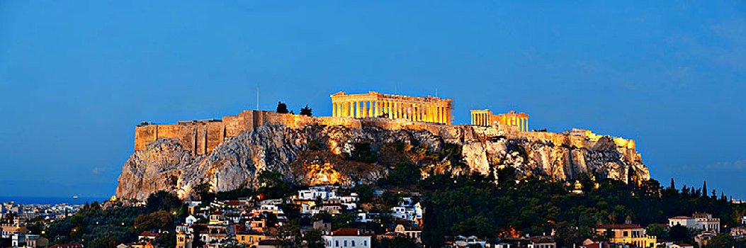 雅典,天际线,屋顶,夜拍,希腊