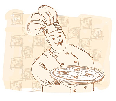 厨师,比萨饼,涂写,插画