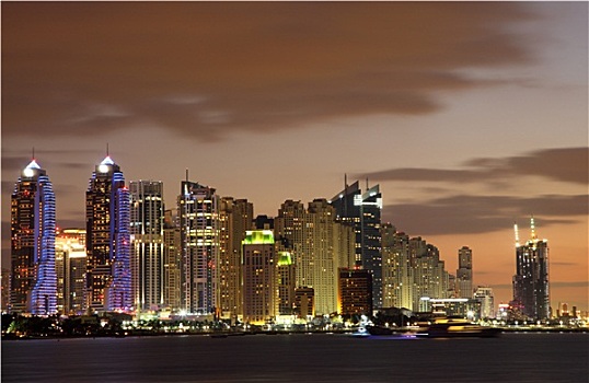 迪拜,码头,天际线,夜晚,阿联酋