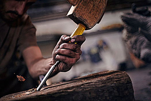 特写,锻工,凿磨,木头,工具