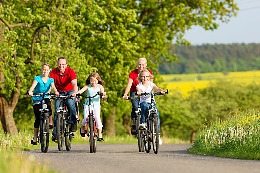 家庭,儿童,骑自行车,夏天,自行车