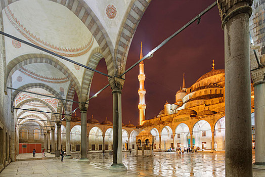 前院,蓝色清真寺,苏丹,清真寺,藍色清真寺,伊斯坦布尔,欧洲,省,土耳其