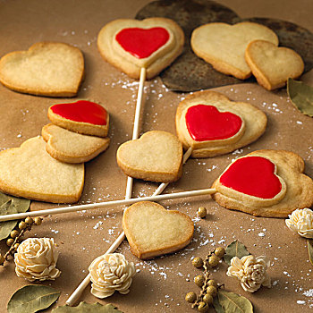 心形,奶油甜酥饼,饼干,棍,冰糕,食物,浪漫