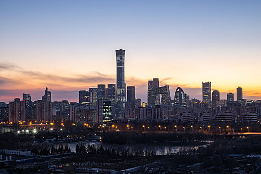 夕阳中的北京cbd