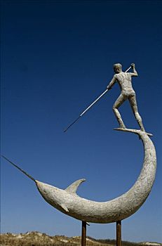 雕塑,独角鲸,叉子,港口