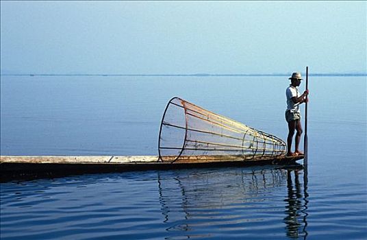 缅甸,掸邦,茵莱湖,捕鱼者