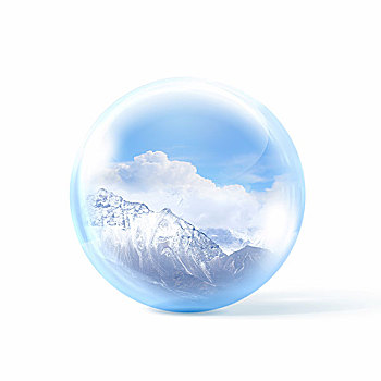 雪,山,室内,玻璃球