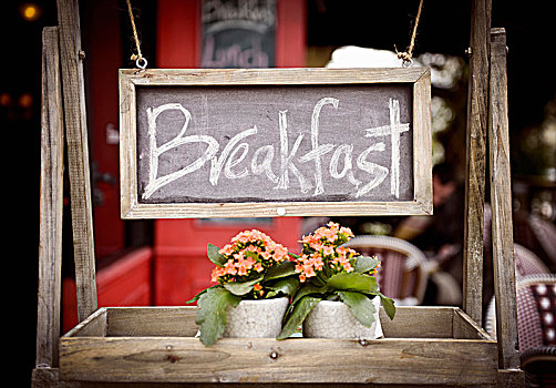 早餐,标识,花,木质,架子,餐馆