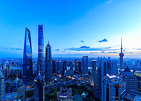 上海城市风光,陆家嘴黄昏夜景