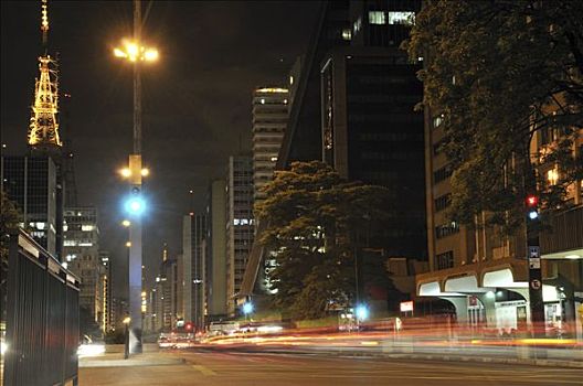 交通,街道,夜晚,圣保罗,巴西,南美