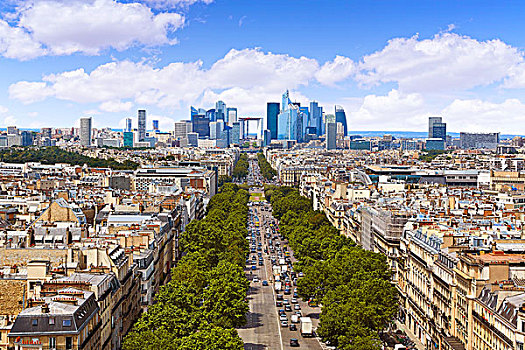 巴黎,天际线,俯视,香榭丽舍大街,拉德芳斯,法国