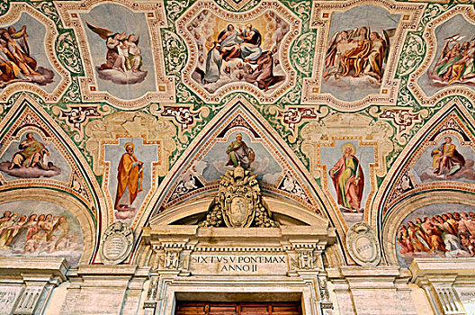 天花板,壁画,柱廊,凉廊,大教堂,罗马,拉齐奥,意大利,欧洲
