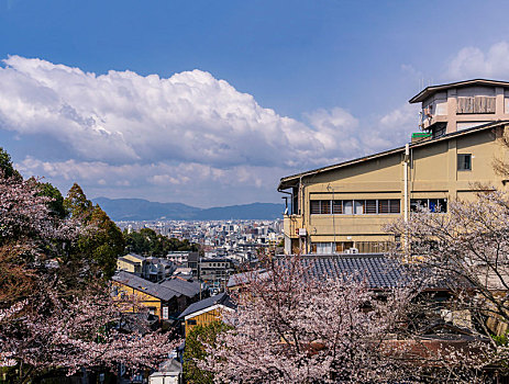日本京都清水寺视角俯拍城市全景