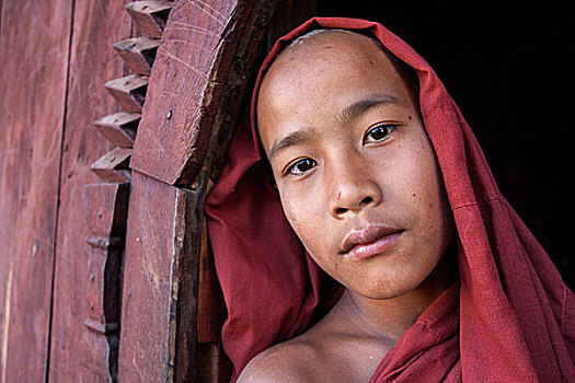 新信徒,僧侣,寺院,靠近,掸邦,茵莱湖,缅甸,亚洲