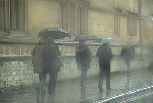 英格兰,牛津大学,走,雨