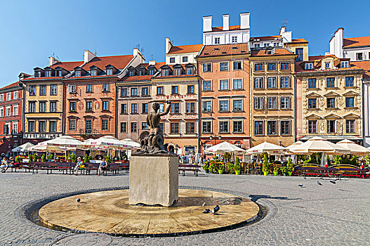 雕塑,美人鱼,中心,老城,华沙,波兰