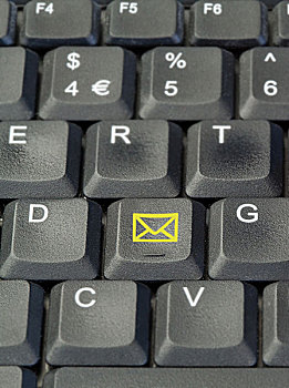 黄色,电子邮件,捷径,按键,黑色背景,键盘