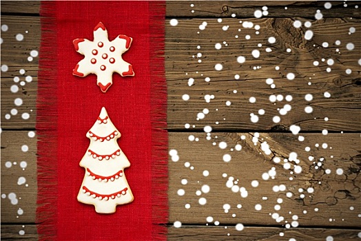 饼干,雪,木质背景