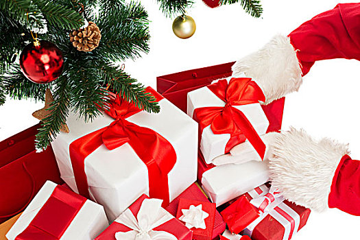 休假,庆贺,人,概念,特写,圣诞老人,放,礼物,圣诞树