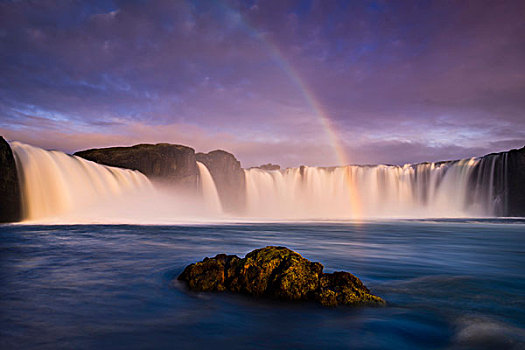 彩虹,瀑布,河,环路,东北方,冰岛,欧洲