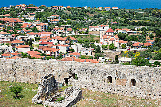 墙壁,城堡,正面,乡村,伯罗奔尼撒半岛,希腊,欧洲