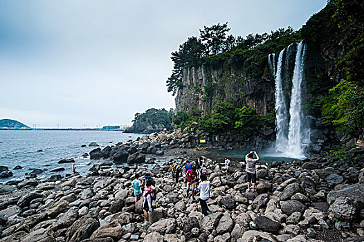 瀑布,世界遗产,济州岛,岛屿,韩国