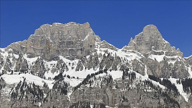 两个,顶峰,山脉,瑞士