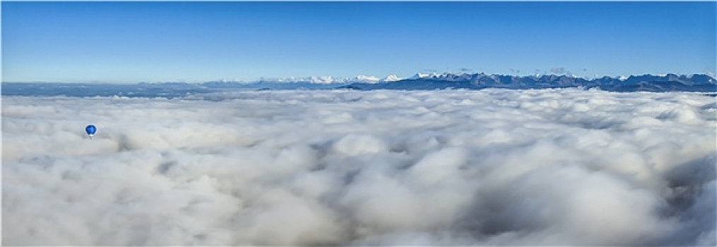 热气球,云,看,阿尔卑斯山,山,山脉,瑞士