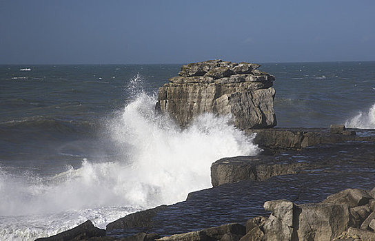 英格兰,波浪,风暴,海洋,碰撞,石头,人造,一堆,左边,切削,天然拱,19世纪