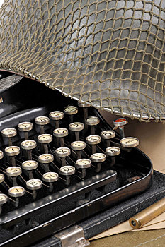 美军,头盔,第二次世界大战,老,打字机