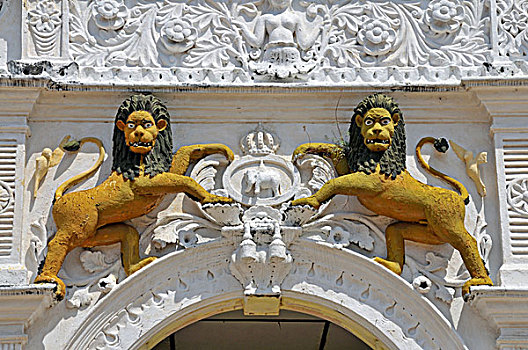 狮子,监护,入口,庙宇,斯里兰卡,亚洲