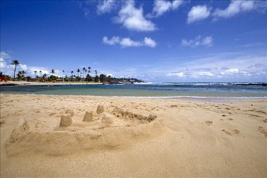 沙堡,海滩,坡伊普,考艾岛,夏威夷,美国