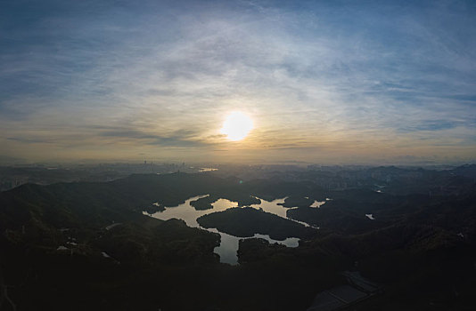 惠州红花湖景区日出航拍风光
