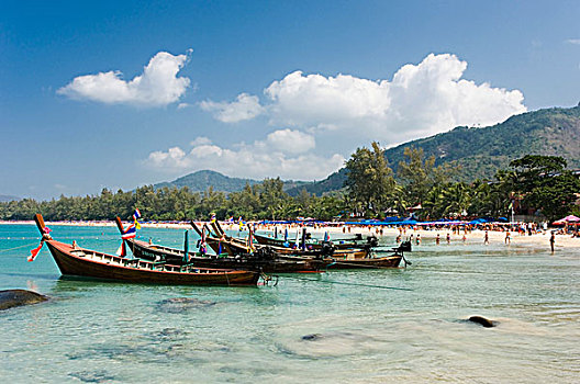 长尾船,海滩,普吉岛,安达曼海,泰国,亚洲