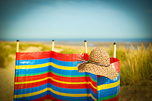 草帽,风,屏障,海滩